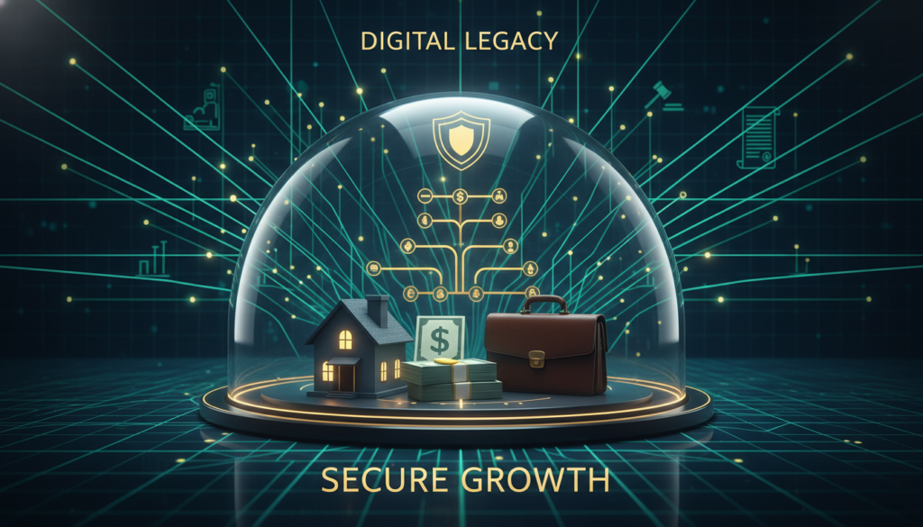 Ilustração de holding patrimonial protegendo bens e família