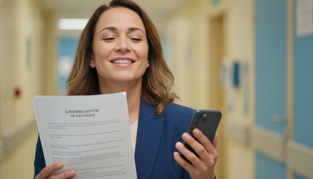 Pessoa aliviada com documentos após reverter recusa do plano de saúde